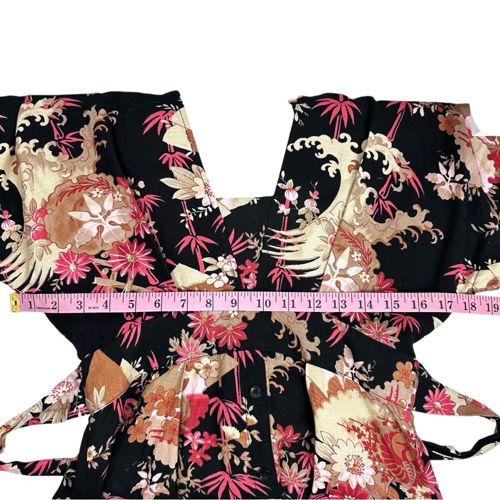 Floral Print Linen Open Back Midi Dress Small prairie cottage earthy‎ neutral - Picture 9 of 11